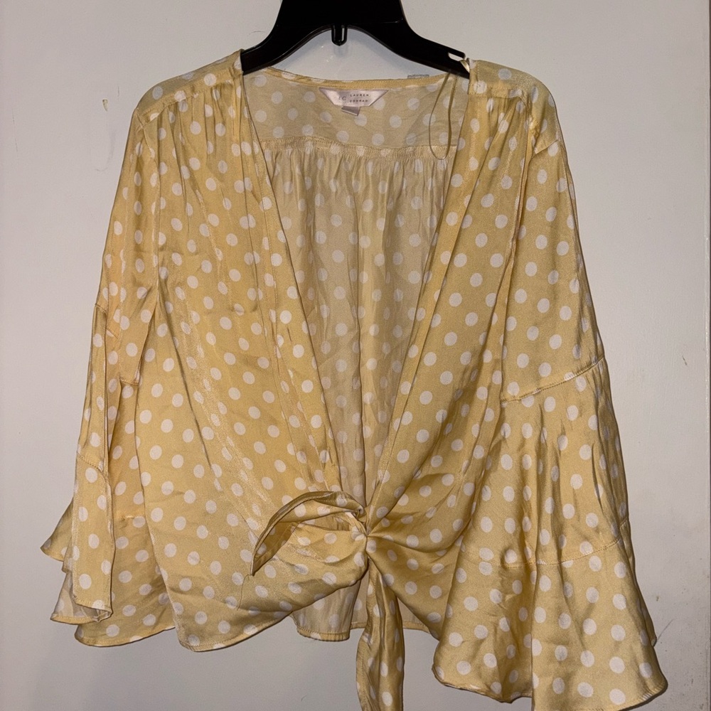 LC Lauren Conrad Light Yellow Polka Dot Blouse